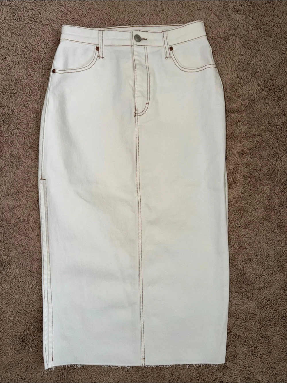 Gianni Bini Ivory Denim Midi Skirt with Contrast Stitching size 3